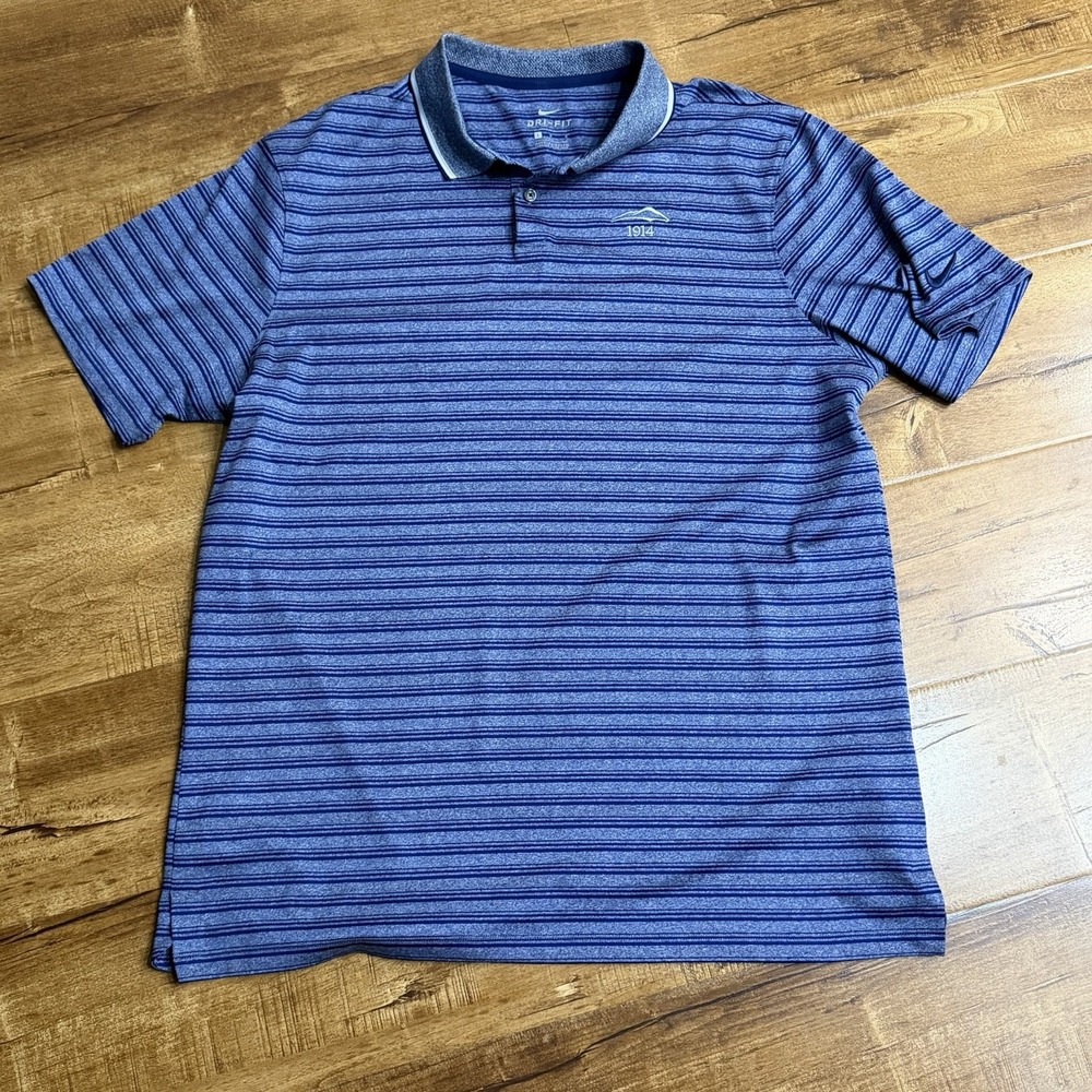 Nike Dri-FIT Polo Shirt Mens Blue Stripe Short Sleeve 1914 Diablo CC Sz Large